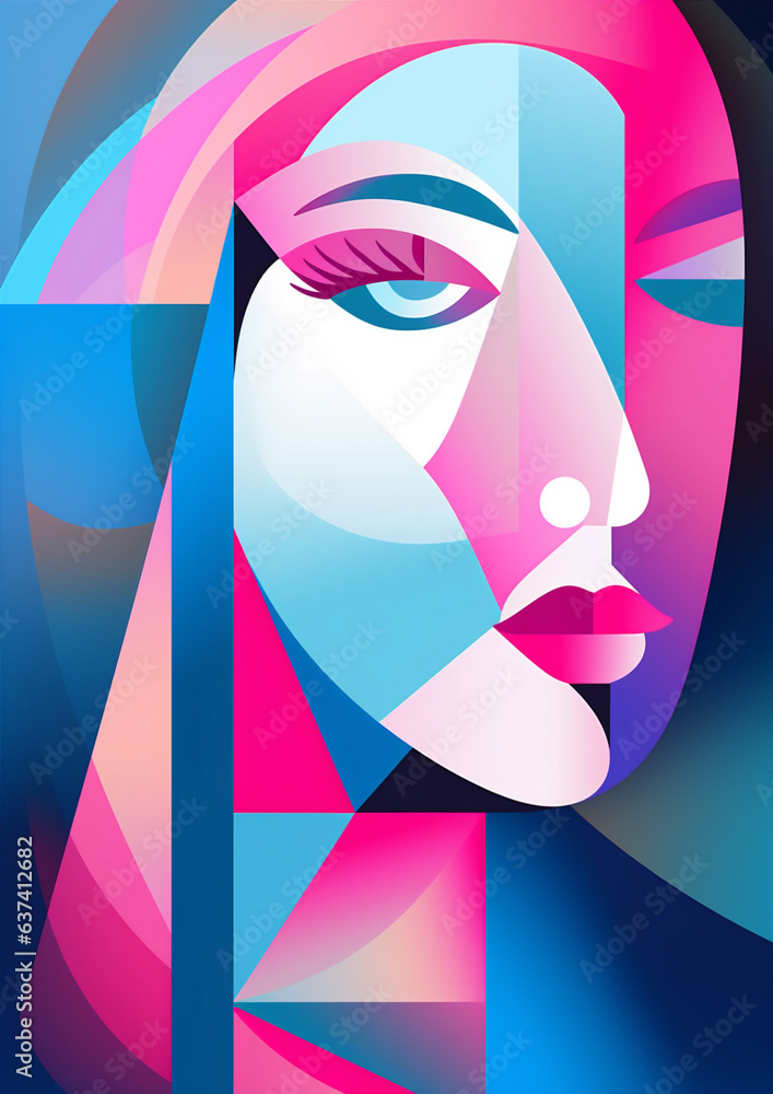 modern woman symbol abstract cubism portrait graphic cubist poster face fashion. Generative AI. modern woman symbol abstract cubism portrait graphic cubist poster face fashion. Generative AI.