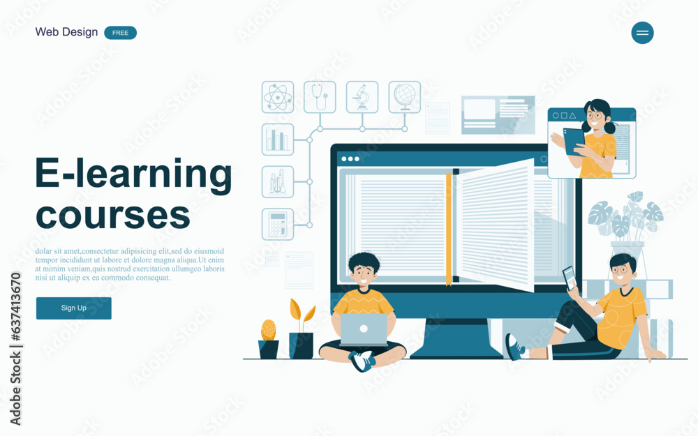 Online education concept.Enhance your skills and advance your career with online courses.Vector illustration. Online education concept.Enhance your skills and advance your career with online courses.Vector illustration.
