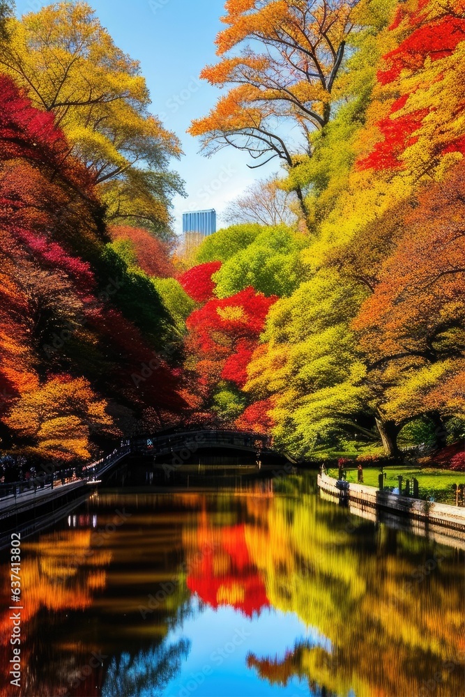 Capture the essence of fall Central Park in New York City, come alive with vibrant hues.