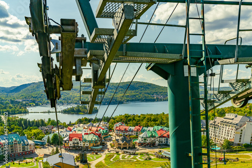 Intermediate supporting towers for lift ride by cable or Gondola lift. Mont Tremblant, Quebec, Canada. High quality photo photo