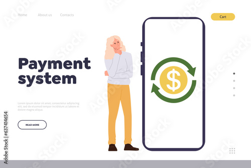 Payment system landing page online financial transactions, non-cash currency exchange application