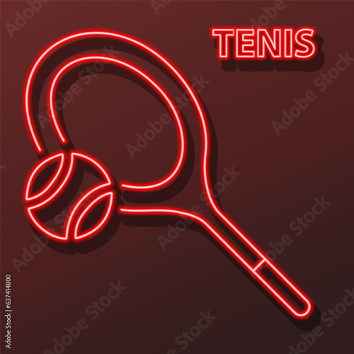 tennis neon sign, modern glowing banner design, colorful modern design trend on black background. Vector illustration.