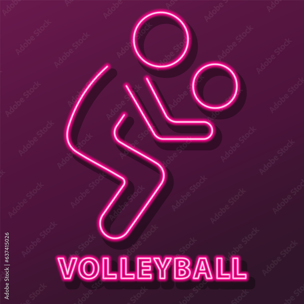 volleyball neon sign, modern glowing banner design, colorful modern design trend on black background. Vector illustration.
