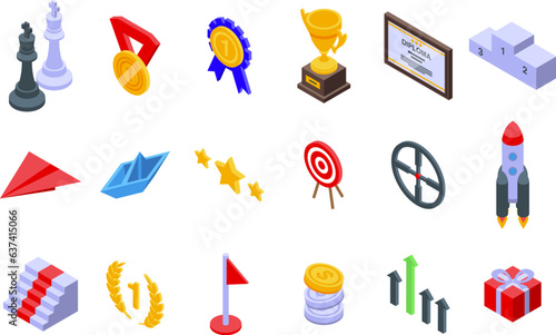 Competitive Advantage icons set isometric vector. Win team. Start game