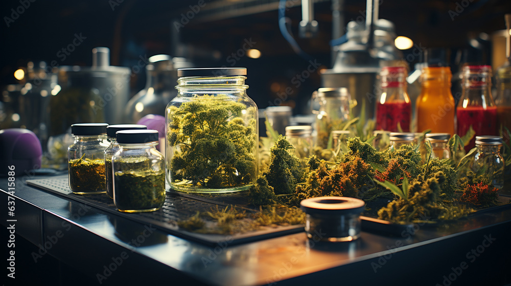 Cannabis buds. Marijuana analysis in laboratory