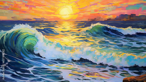  Late summer sunset on a rough sea; Restless waves; Cloudy sky; Sunset above the horizon; Aspect ratio 16:9 Resolution 5824x3264