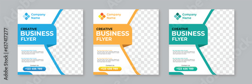 Set of Editable square business web banner design template. Promotional banner for social media post, web banner and flyer. Business promotion and corporate social media banner template.