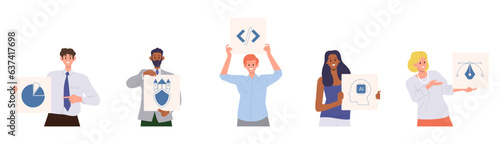Isolated set of diverse creative people web developers cartoon characters on white background