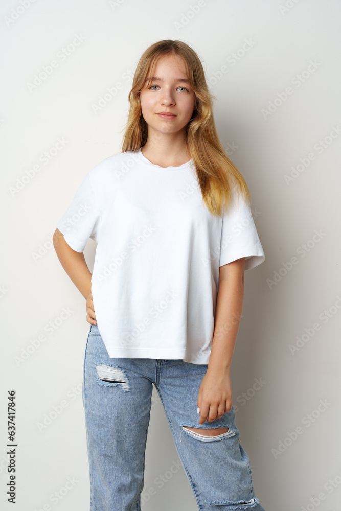Portrait of young beautiful cute teen girl posing at camera Portrait of young beautiful cute teen girl posing at camera