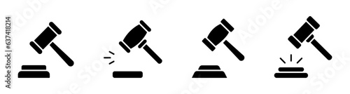 Gavel, hummer icon collection. Judge gavel silhouette icon collection. 
