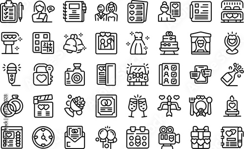 Wedding planner icons set outline vector. Woman girl. Event guy