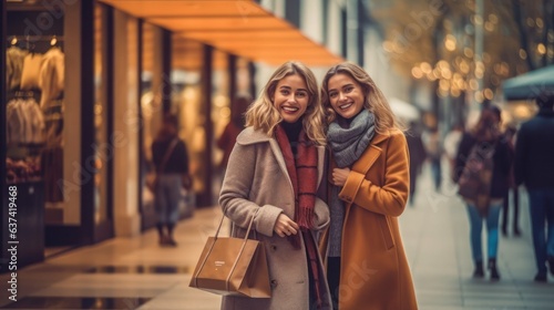 two women shopping in mall with happiness moment 