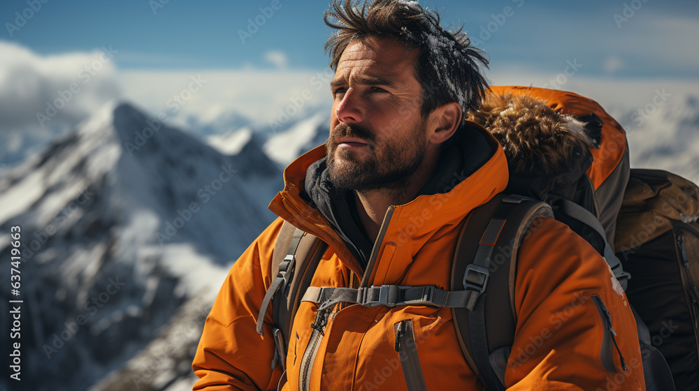 Man in winter clothes in the mountain background. Man in winter clothes in the mountain background.