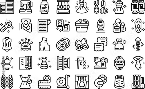 Fashion workshop icons set outline vector. Factory sewing. Tailor craft
