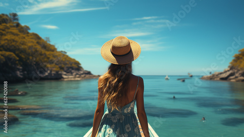 Young woman with a SUP board in sea. © andranik123