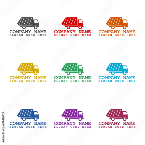 Garbage truck logo template icon isolated on white background. Set icons colorful