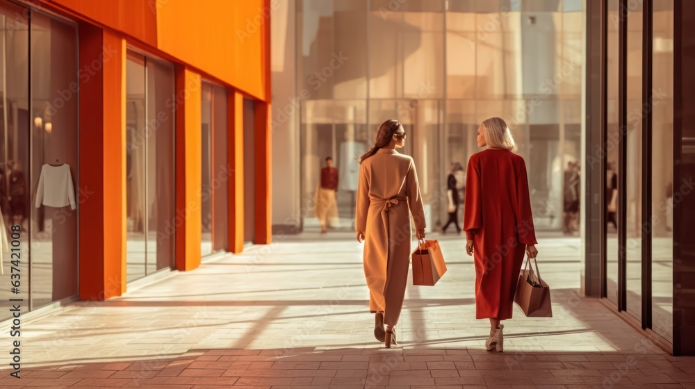 Shopping concept with two lady holding bag