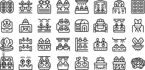 Hydroponics icons set outline vector. Smart plant. Farming nursery