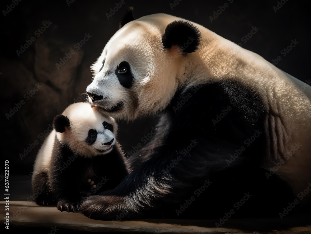 Fototapeta premium giant panda bear with baby