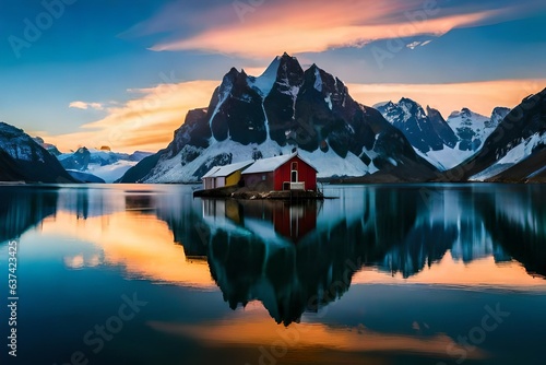 Rustic Red Cabin Framed by Mountains