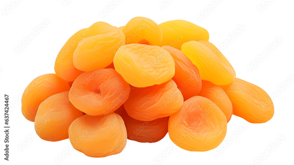 Dried apricots isolated on transparent background. PNG format