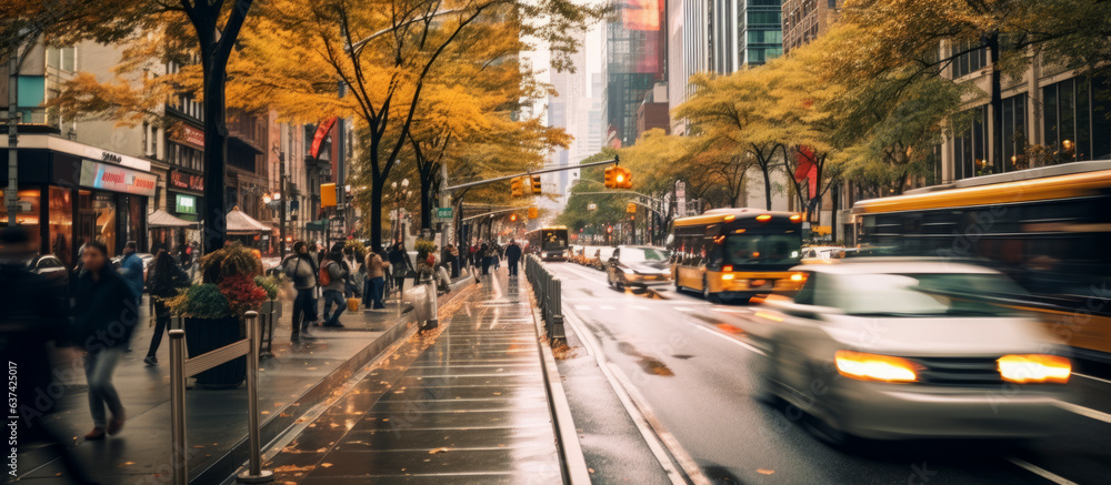 timelapse of daylight busy urban downtown city crowd people commuter transportation intersection street motion people and car taxi strret scene pedestrian city people lifestyle,ai generate - obrazy, fototapety, plakaty 