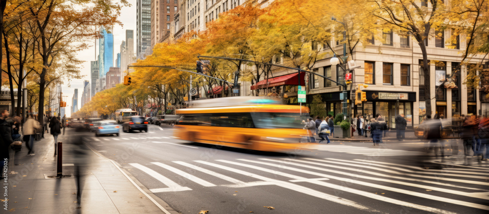 timelapse of daylight busy urban downtown city crowd people commuter transportation intersection street motion people and car taxi strret scene pedestrian city people lifestyle,ai generate