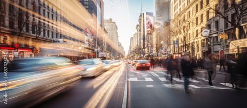 timelapse of daylight busy urban downtown city crowd people commuter transportation intersection street motion people and car taxi strret scene pedestrian city people lifestyle,ai generate photo