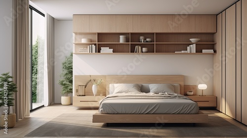 home interior design creative ideas concept contermporary bedroom earthtone colour scheme decorative with natural material cosy and minimal clean clear element house beautiful background ai generate