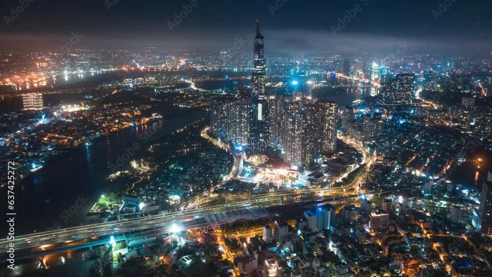 Aerial cityscape view of HoChiMinh city and the River Saigon, Vietnam with blue sky. Financial and business centers in developed Vietnam. Aerial cityscape view of HoChiMinh city and the River Saigon, Vietnam with blue sky. Financial and business centers in developed Vietnam.