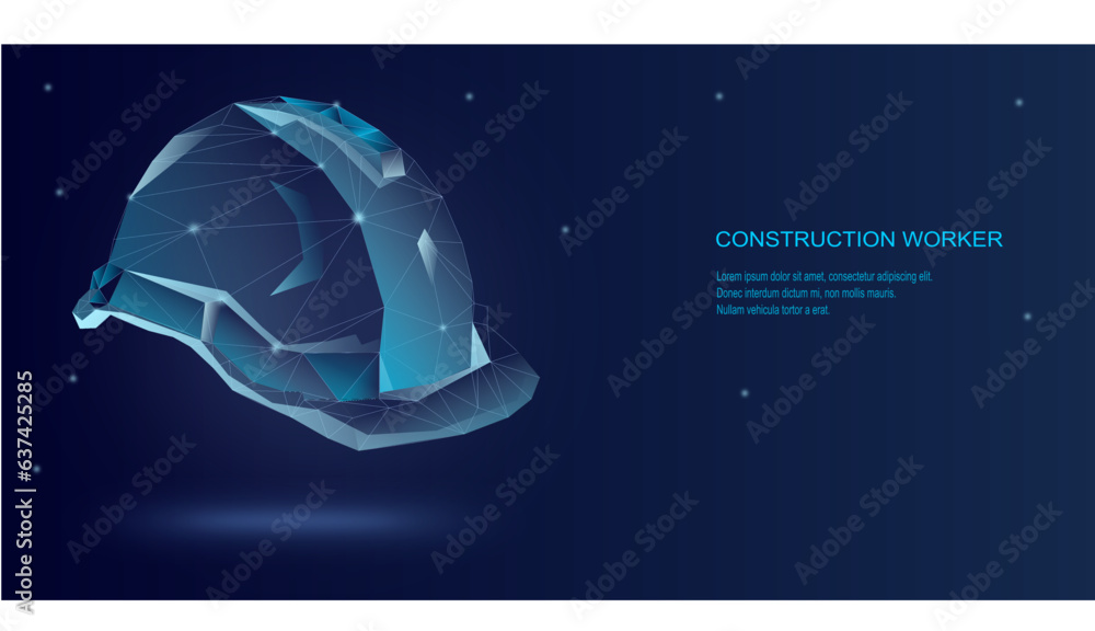 Construction head helmet low poly landing page template. Labor protection and safety web banner. Workwear polygonal illustration. construction worker - obrazy, fototapety, plakaty 