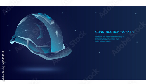 Construction head helmet low poly landing page template. Labor protection and safety web banner. Workwear polygonal illustration. construction worker