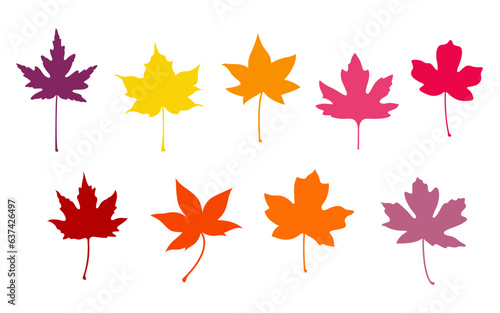 Set of maple autumn leaves in vector. Flat style. © V. G. Design