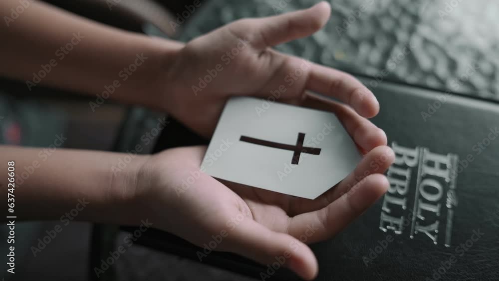 Woman holding paper church icon with computer laptop, Church services online concept, Online church at home concept. High quality 4k video. Woman holding paper church icon with computer laptop, Church services online concept, Online church at home concept. High quality 4k video.