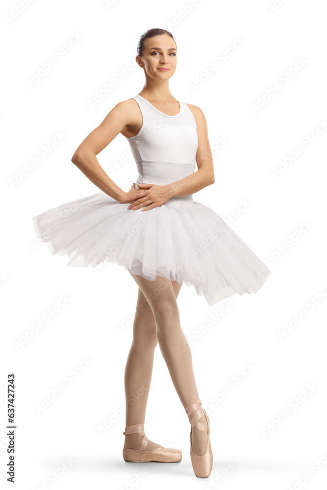 Naklejka premium Ballerina in a white tutu dress posing