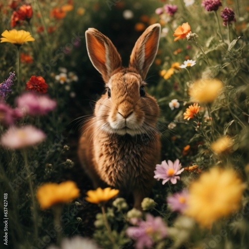 Nature's Agility: A Hare in a Field of Wildflowers © Aiden