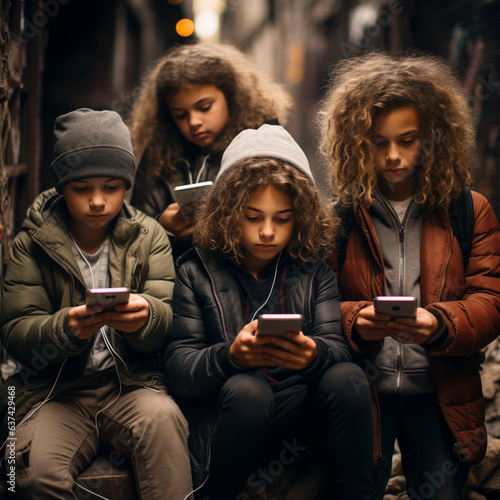 Children - Generation Z teenagers are busy with laptops and smartphones, AI generates