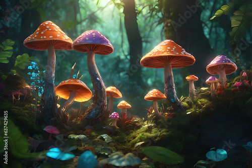 Colorful mushrooms in the forest
