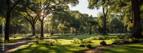 some trees in the park, in the style of transavanguardia, documentary travel photography. photo