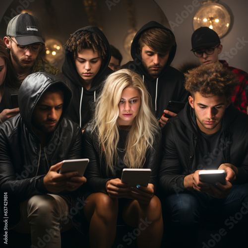 Children - Generation Z teenagers are busy with laptops and smartphones, AI generates