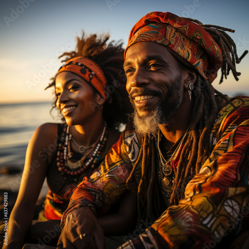 Jamaica man, dreadlocks and colorful cap on beach, Ai generated