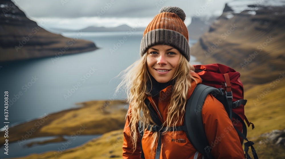 Nordic Adventure: Young Woman Hiking in Norway's Majestic Landscapes