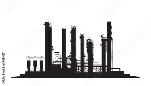 Oil refinery industrial template, vector silhouette over white background