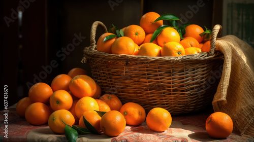 Orange on the basket at market fruit