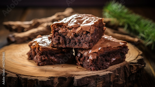 Close-up brownies home make on the wooden background