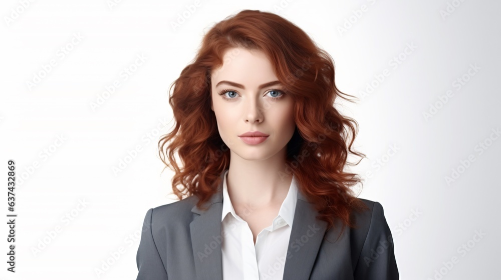 Portrait of young successful business woman looking at the camera shot. Studio light style compose. White background Portrait of young successful business woman looking at the camera shot. Studio light style compose. White background