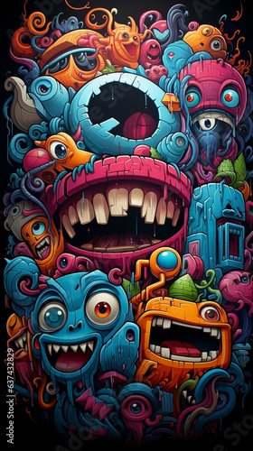 A background with cartoon sticker graffiti