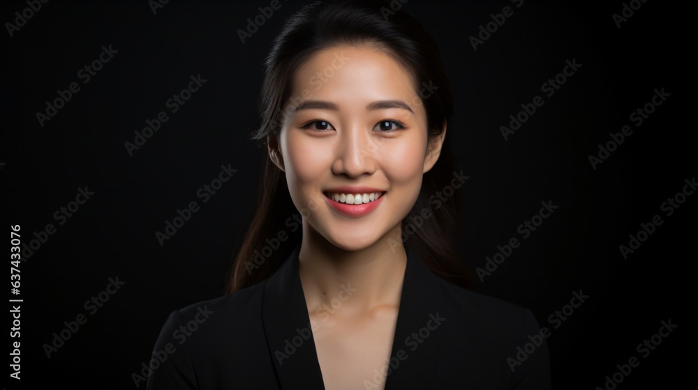 Portrait of young successful Asian business woman looking at the camera shot. Studio light style compose. Portrait of young successful Asian business woman looking at the camera shot. Studio light style compose.