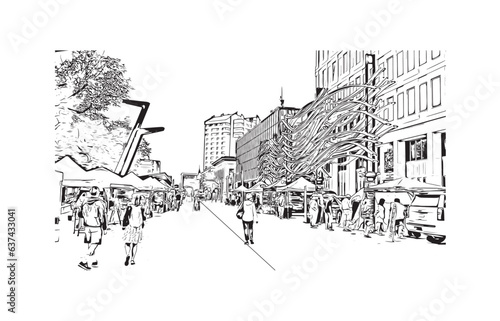 Building view with landmark of Regina is the 
city in Canada.Hand drawn sketch illustration in vector.