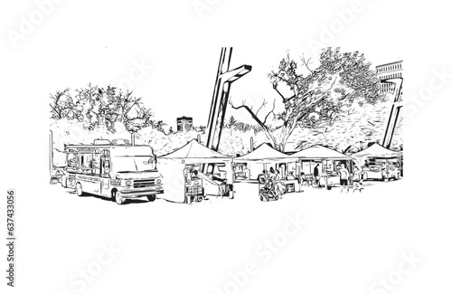 Building view with landmark of Regina is the 
city in Canada.Hand drawn sketch illustration in vector.